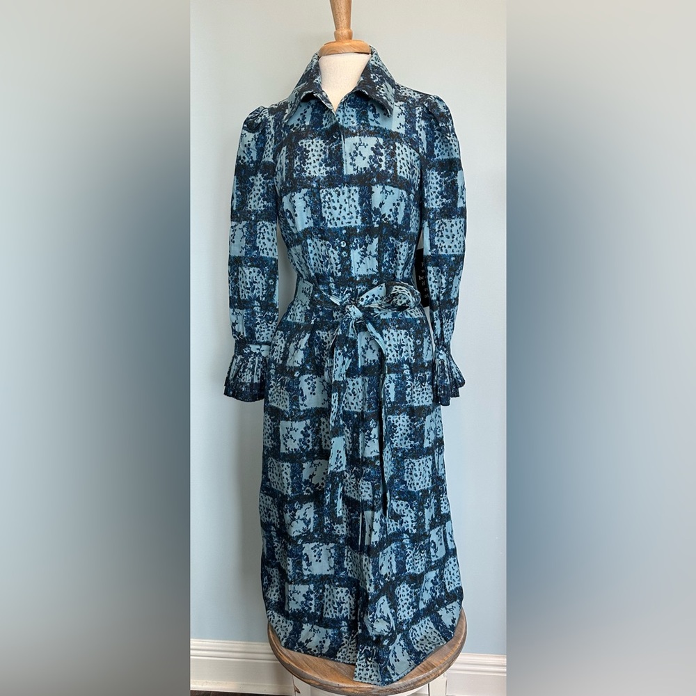 Tuckernuck Trellis Vine Livia Long sleeve blue button down shirt dress Size S